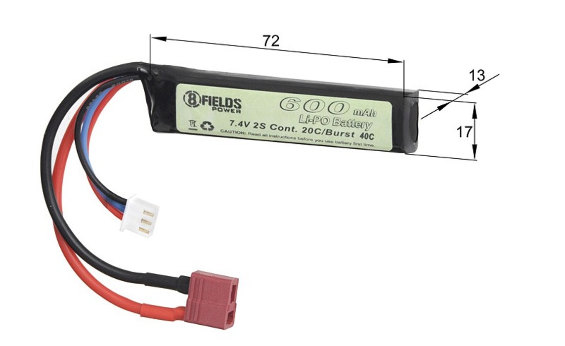 АКБ Li-Po 600mAh 7,4V 20/40C моноблок T-Connector 8Fields фото 2