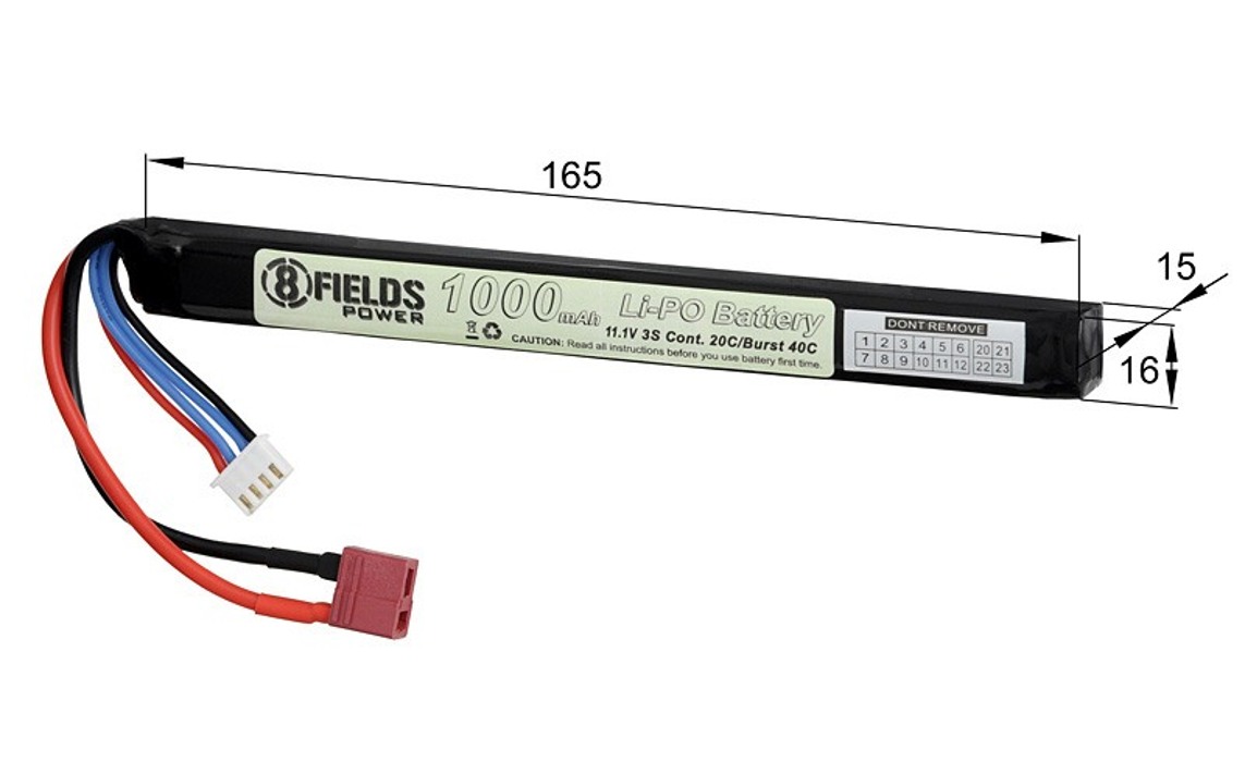 АКБ Li-Po 1000mAh 11,1V 20C моноблок 8Fields фото 3