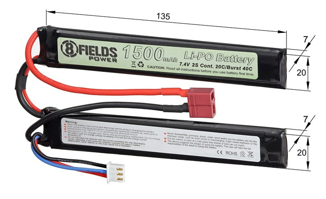 АКБ Li-Po 1500mAh 7,4V 20/40C моноблок T-Connector 8Fields фото 2