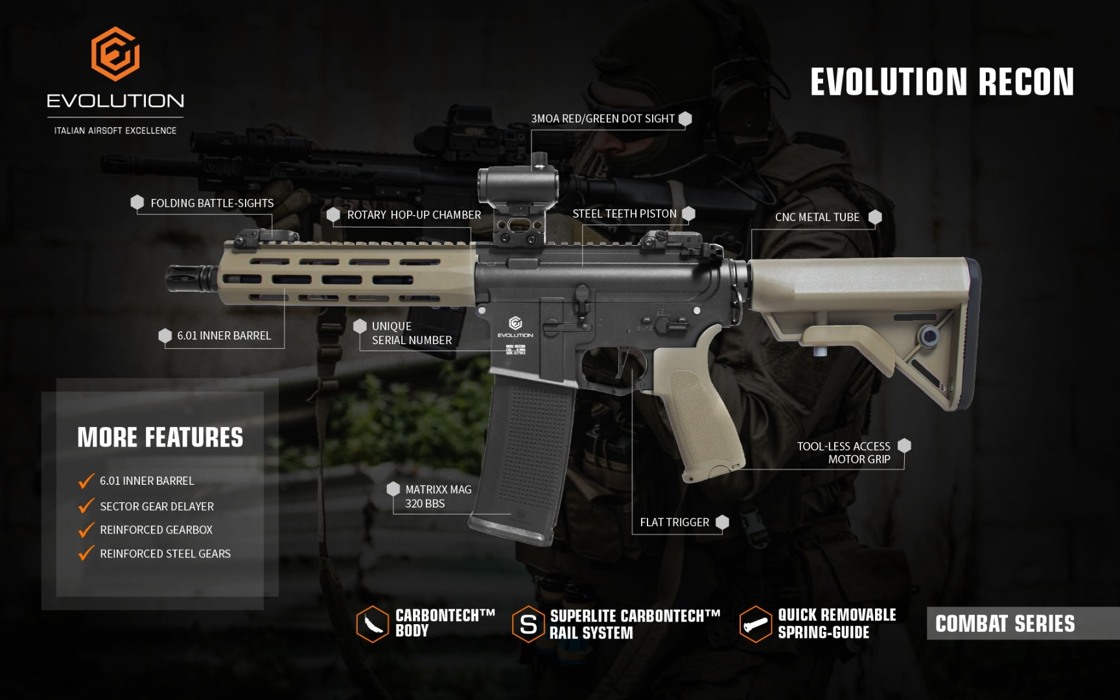 Штурмовая винтовка M4 Evolution Recon 10” Carbontech Black & Tan - PACK SL-1100BT фото 10