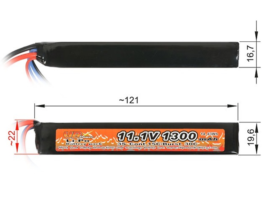 АКБ Li-Po 1300mAh 11.1 V 15C /30C моноблок міні-тамія VB фото 2