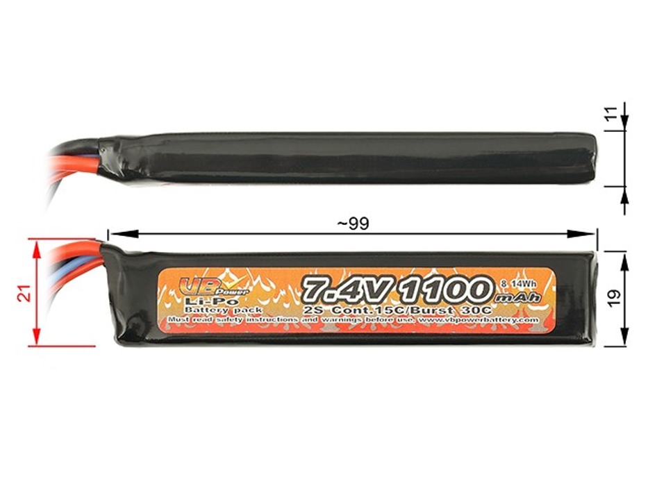 АКБ Li-Po 1100mAh 7,4 V 15C /30C моноблок міні-тамія VB фото 2
