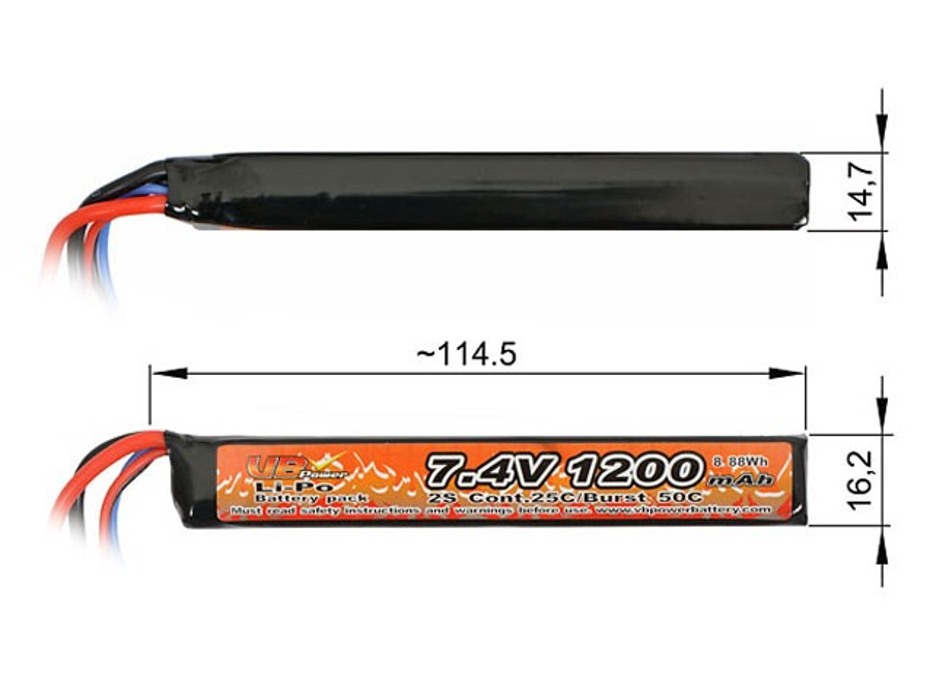 АКБ Li-Po 1200mAh 7,4V 25/50C моноблок VB фото 2
