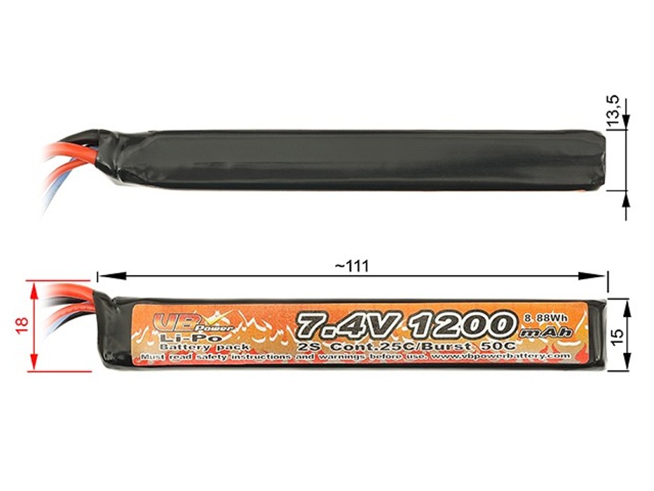 АКБ Li-Po 1200mAh 7,4V 25/50C моноблок VB фото 2