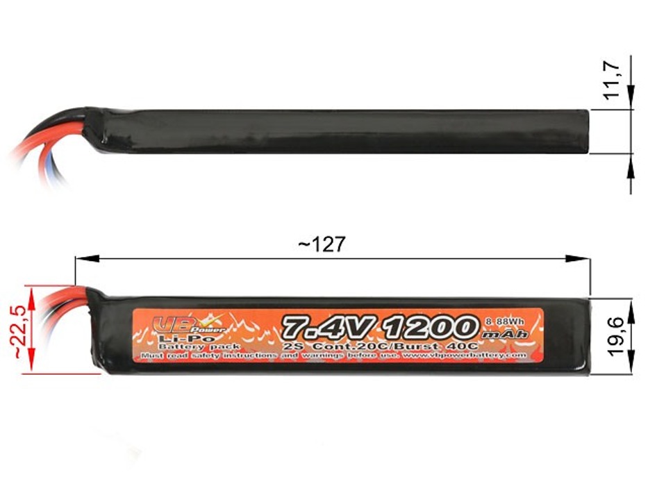 АКБ Li-Po 1200mAh 7,4V 20/40C T-конектор моноблок VB фото 2
