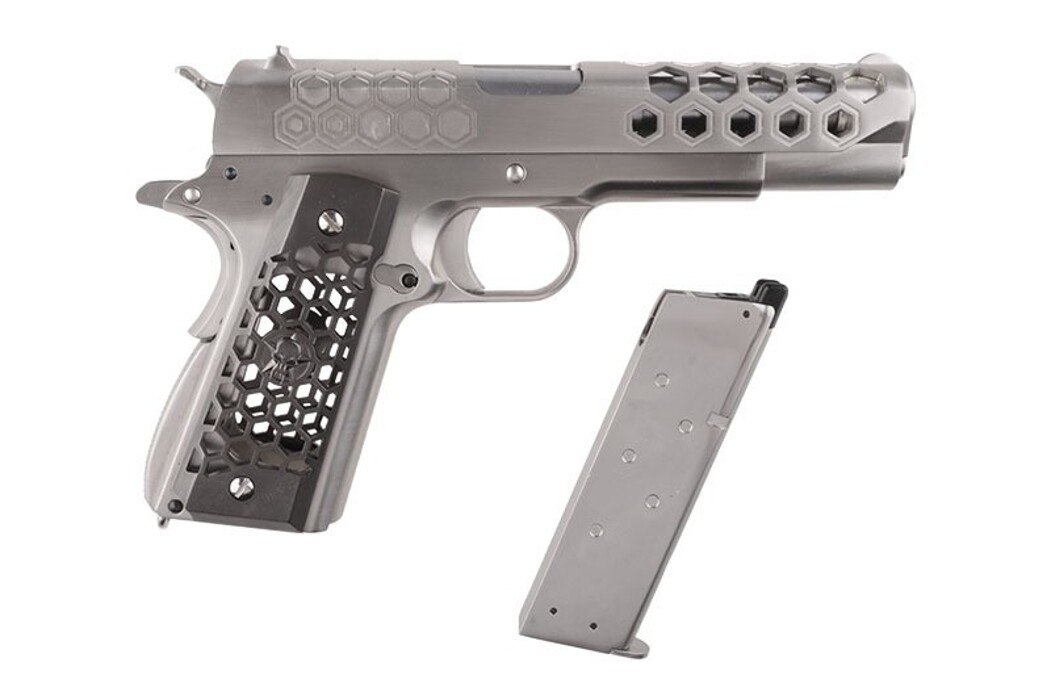 Пістолет Colt 1911 Hex Cut V.3 Silver Green Gas [WE] фото 9
